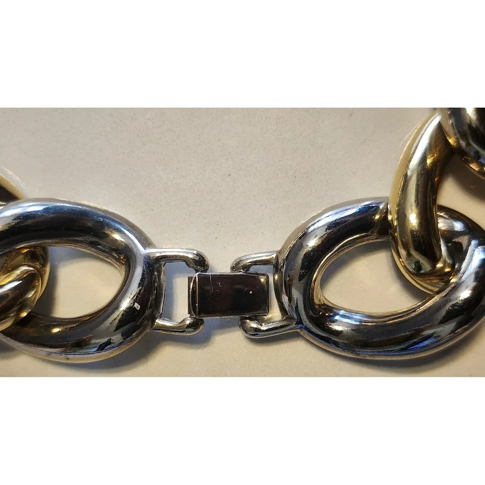 VTG Chunky Two Tone Gold Silver Oversized Curb Link Statement Necklace 5.89oz